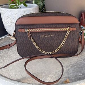 Michael Kors Dark Brown and Tan Crossbody Bag